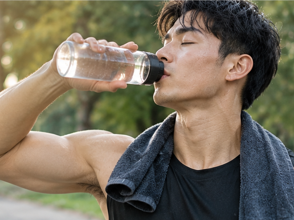 Runner drinking water from a bottle after finishing a workout