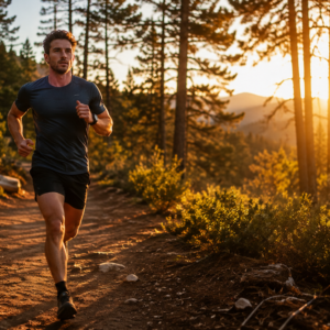 - Featured Image Alt Text: A runner maintaining a controlled, easy pace on a scenic outdoor trail during early morning light. - In-Body Image Alt Text: A fitness heart rate monitor watch showing target heart rate zones during an outdoor training session.
