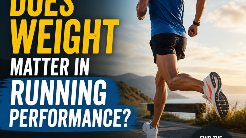 Infographic of a runner illustrating the impact of body weight on running performance, efficiency, and biomechanics.